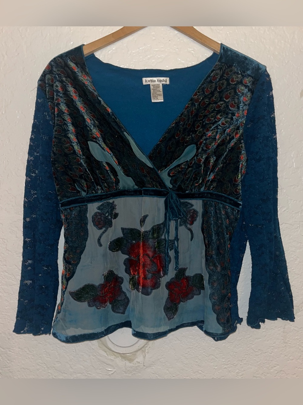 Vintage 90s Katie Todd Women’s Top Whimsy Goth Y2K romantic velvet pixie  Medium